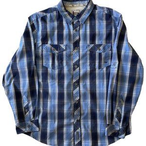 Mens Banded Brand Button Up Shirt Size XL Blue Plaid